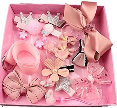 CL Hair Accessories Pricess Baby Little Girls Hair Clips Bows Flowers Stars Crown Barrettes Hairpins Set (17 pcs In Total) (Pink)