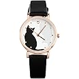TEHAUX Kids Watch, Girls Watches Cartoon Cat Pattern Ladies Watch Children Watches Casual Leather Band Cute Watch Classic Leather Strap Wrist Watch with Soft Band for Boys and Girls (Black)
