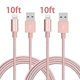 Charger, JOOMFEEN 2Pack 10FT Extra Long Nylon Braided 8pin Cable Charging Cord for iPhone 7/7 plus/6/6s/6 plus/6s plus, 5c/5s/5/SE, iPad Air/Mini, iPod Nano/Touch (Rose Gold)