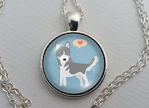 Custom Siberian Husky Necklace, Glass Dome Pendant, Cute Dog Lover Gift, Round Art Charm Jewelry, Pet Memorial Jewellery
