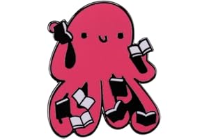 LATINDAY Pink Octopus Reading Books Enamel Pin Creativity Fun Animal Learning Reading Brooch Cartoon Cute Animal Badge Denim Jackets Lapel Pin Decoration Jewelry Gift