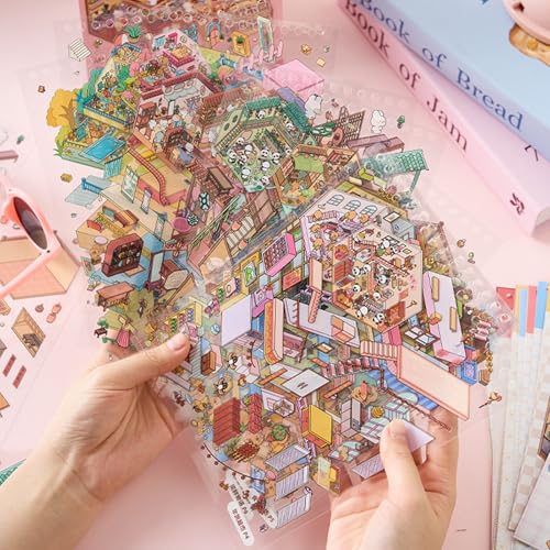 deegbbyi 20 Sets 3D House Stickers Fun, 3D House Stickers with 2 Tweezers, Miniature Sticker Scene, Fun Stacking for Adults and Children, Relieves Stress and Entertainment