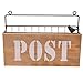 Rustic Brown Metal Wire Wall Mounted Post Mail Sorter/Magazine Rack w/Wood Panel Sign, Bird Ornament