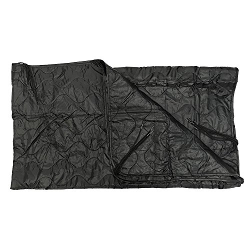 BLACK 86''L x 58''W G.I Style Poncho Liner Blanket Sleeping Bag Liner Rip-Stop Nylon w/ Pouch