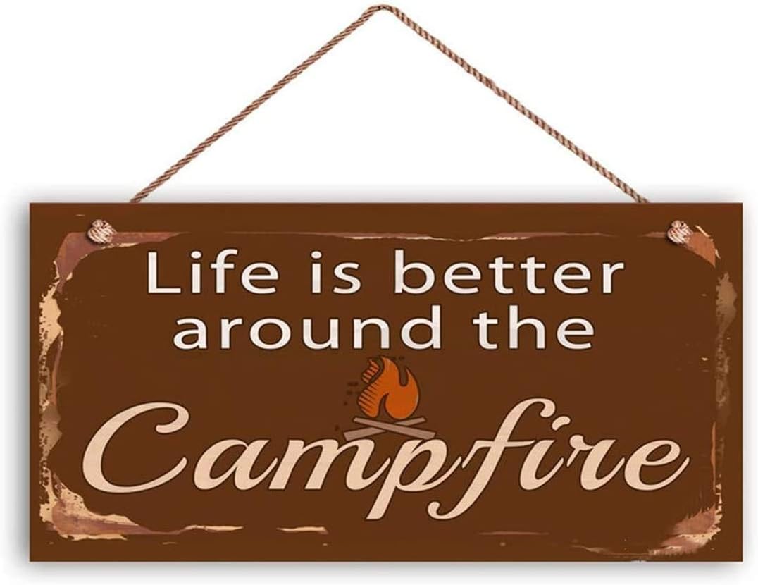 MAIYUAN Camping Sign, Life is Better Around The Campfire, Rustic Decor, Campground Sign, 12x6 Sign, Great Outdoors(XU2490)