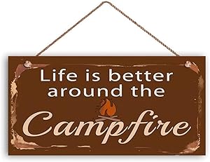 MAIYUAN Camping Sign, Life is Better Around The Campfire, Rustic Decor, Campground Sign, 12X6 Sign, Great Outdoors(WE1190)