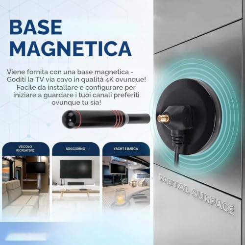 Internal TV Antenna, 500+ Miles Digital HDTV Internal TV Antenna Amplified with Magnetic Base/Signal Amplifier Support 4K HD/1080P/VHF/UHF for Home Smart Television/Radio, 5M Coaxial Cable