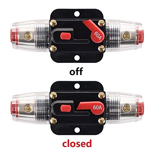 RKURCK 12V-24V DC Circuit Breaker 60A, Fuse Holder, Inline Fuse Block for Car Audio Solar Inverter System Protection