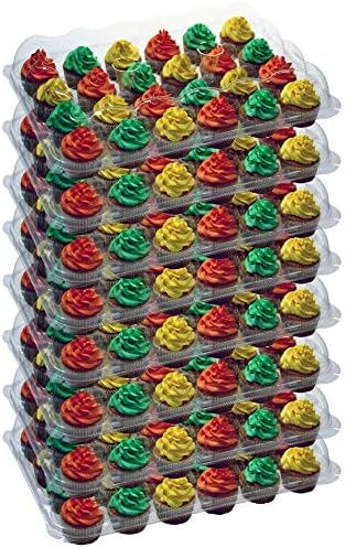 OccasionWise (8 Pack) Cupcake Carrier Holds 24 Standard Cupcakes - Extra Sturdy Clear Plastic Boxes | Disposable & Reusable Containers | Tall Dome Detachable Lid | Storage & Travel Tray