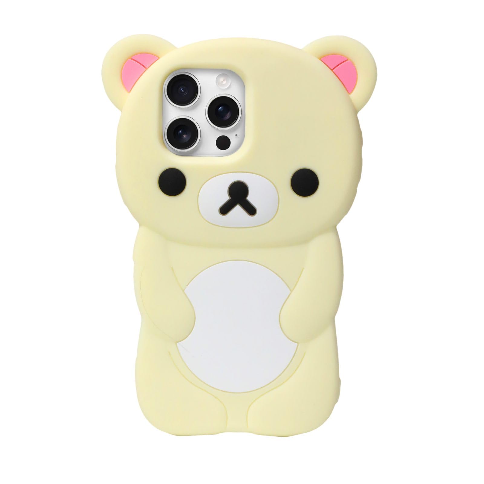 Photo 1 of IAIYOXI Soft Silicone Bear Case for iPhone 15 Plus, Cute 3D Cartoon Teddy Bear Designed, Protective Lovely Fun Adorable Fashion Phone Case, Kawaii Cover for Women Girls Kids, Yellow