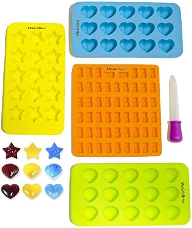 (4 pack) Best Quality Gummy Bears, Hearts, Stars &amp; Shells Silicone Molds + Dropper, Make Candy, Gummy, Chocolate, Flavored Ice and more! Premium silicone by Prokitline