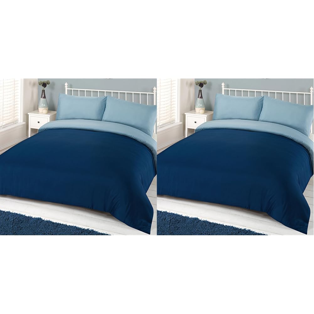 Brentfords Plain Dye Duvet Cover with Pillowcase Reversible Bedding Set - Navy Blue - Single (Pack of 2)