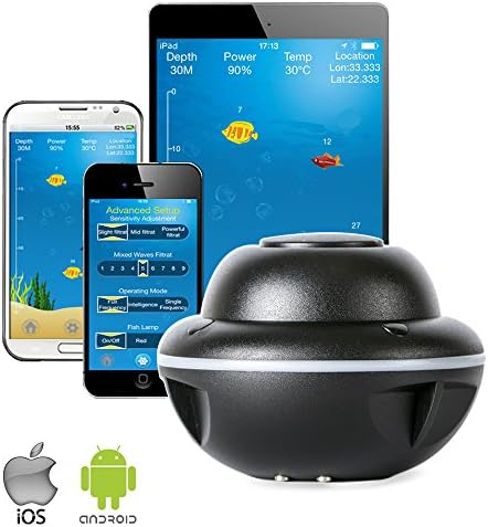 Wireless Portable Fish Finder, Bluetooth Sonar Fishing Finder GPS 330 Feet (100M) Deeper Lithium Battery 6 Hours IOS Android App for Shore Boat Ice Fishing
