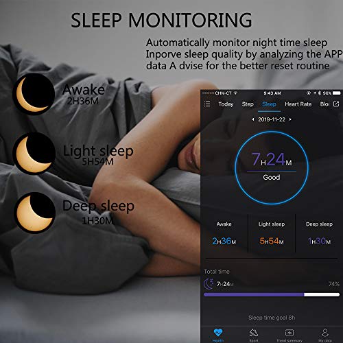 YZJ Blood Pressure Monitor Watch,Color Screen Fitness Tracker with Heart Rate Blood Oxygen Monitor,Smart Wristband with Calorie Counter Watch Pedometer Sleep Monitor