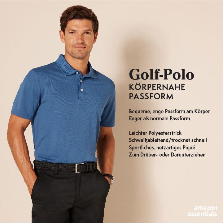 Herren Golf-Poloshirt, Kurzärmelig, Schmal Geschnitten, Schnell Trocknend, Anthrazit Polo-streifen, M