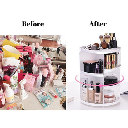 Rotating Organizer With Free Squishy Slow Rising Toy - Adjustable Makeup and Desk Accessories Storage Holder with Large Capacity, Makes Your Table Clean and Organized (White)
