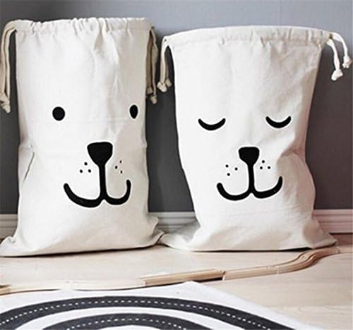 Cuteboom Canvas Laundry bag Household Drawstring Organizers Space Saver Container Storage Sorting Bags (2 pcs)