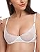 Wingslove Women's Sexy 1/2 Cup Lace Bra Balconette Mesh Underwired Demi Shelf Bra Unlined See Through Bralette (White, 36DD)