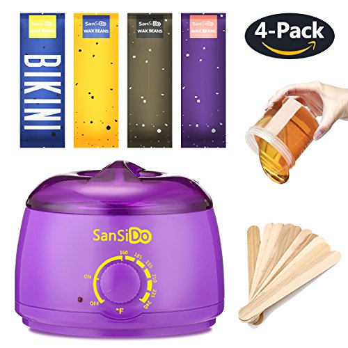 Sansido Wax Warmer Waxing Hair Removal Kit +4 Bags of Hard Wax Beans + 10 Wax Applicator Sticks