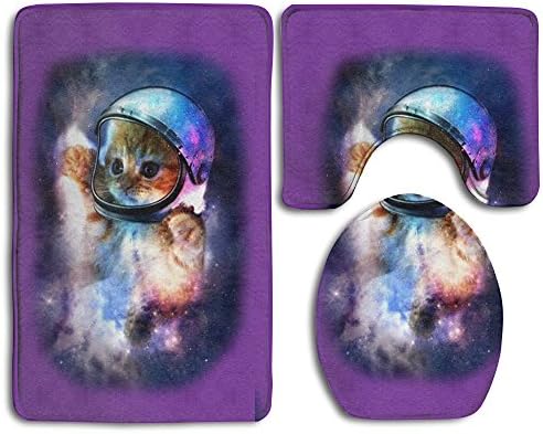Bathroom Accessories Bath Rug Microfiber 3D Pattern Space Kitten Sets 3 Piece Toilet Mat Non Slip Shower Floor Rugs Pedestal Rug + Lid Toilet Cover + Bath Mat