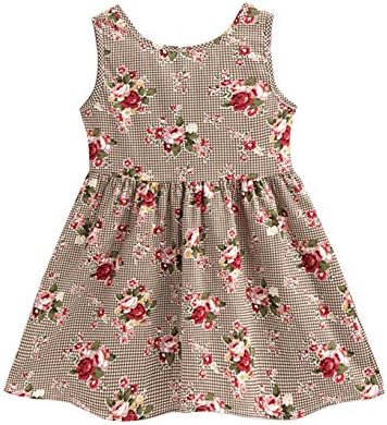Tecrok Toddler Girls Dress Sleeveless Vintage Flower Dresses Plaid Sundress for Age 2-7 Years