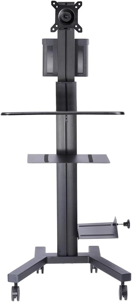 AW Adjustable Rolling PC Mobile Cart 25x22x69" Monitor Mount Printer Deck Aluminum Computer Desk Sit Stand Workstation Black : Office Products