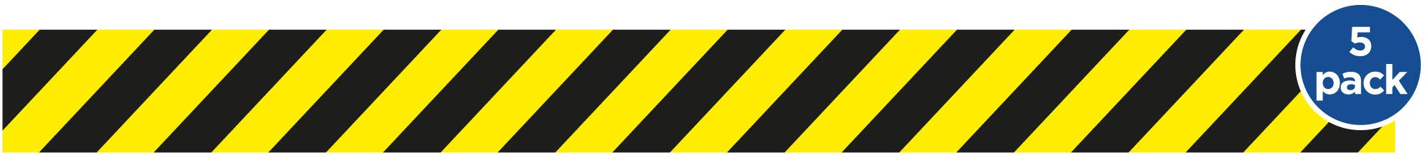 5 x Distance Marking Floor Stickers Straight Line | Social Distancing Safety Signs | 85 x 7.5 cm | Please Wait Here Decal | Yellow & Black | Self Adhesive Floor Signs | Waterproof & UV Resistant