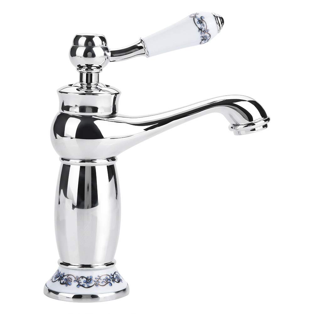 MAGT Kitchen Sink Mixer Tap, Floral Pattern Single Handle Kitchen Sink Faucet Cold/Hot Water Kitchen Taps for Bathroom Basin Sink