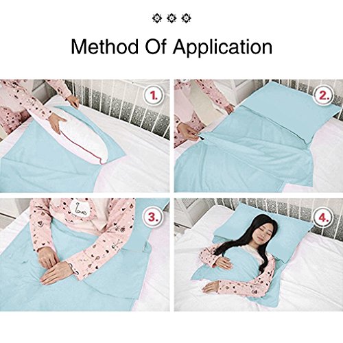 Sleeping Bag Liner Cotton Sleep Sack Lightweight Portable Sleeping Sheet Dirt-Proof Compact Travel Camping Sheet for Outdoor Travel Hiking Hotels Picnics (Mint Blue, 83x46’’) - Thumbnail 6