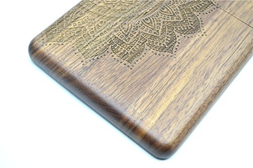 VolksRose Amazon Kindle Paperwhite Wooden Case - Walnut Half Big Mandala Flower - Premium Quality Natural Bamboo / Wood Cover for All Kindle Paper White Versions