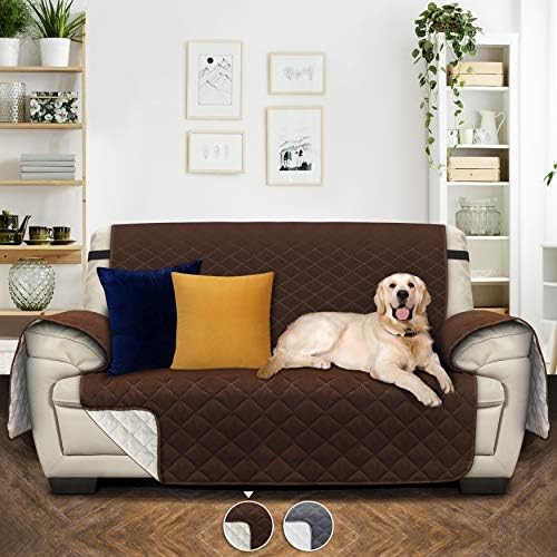 Utopia Bedding Sofa Cover with Adjustable Elastic Straps – Microfiber with Water Repellent Treatment – Non Slip Furniture Protector for Pets (2 Seater, Brown/Beige) (NOT SUITABLE FOR LEATHER SOFA)