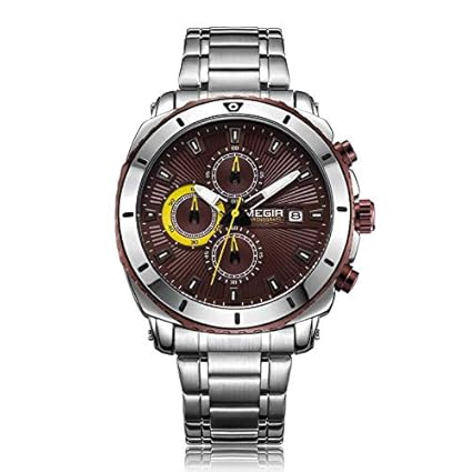 Gmarks Elegant Design Analog Chronograph Sports Series Steel Watch -2075 BRN YEL
