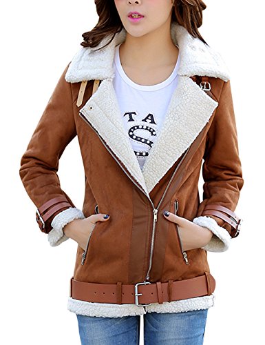 Tanming Women's Winter Sherpa Lined Faux Suede Leather Moto Jacket (X-Small, Brown) Tanming Women's Winter Sherpa Lined Faux Suede Leather Moto Jacket (X-Small, Brown)