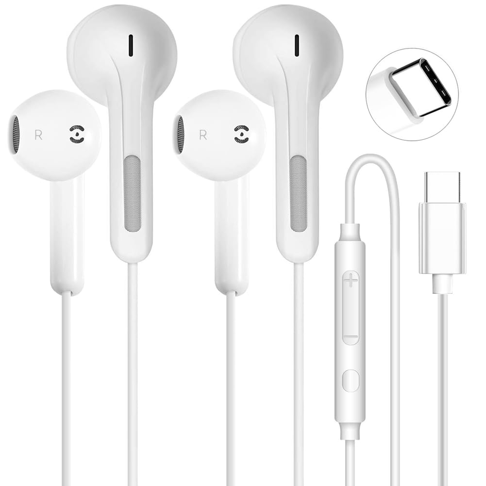 Photo 1 of 2 Pack USB C Headphones for iPhone 16 15 Pro Max Plus iPad Pro USB C Wired Earbuds with Mic Volume Control Type C Earphones Wired Noise Cancelling USBC Headphones for Samsung Galaxy S24 S23 Pixel 9 8