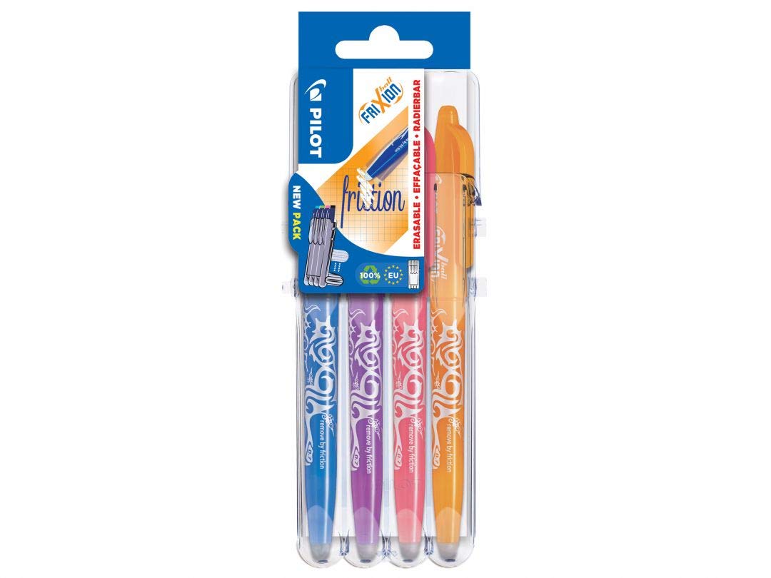 Pilot Frixion Rollerball 0.7mm Set to Go Pack of 4- Sky Blue/Purple/Coral Pink/Apricot Orange