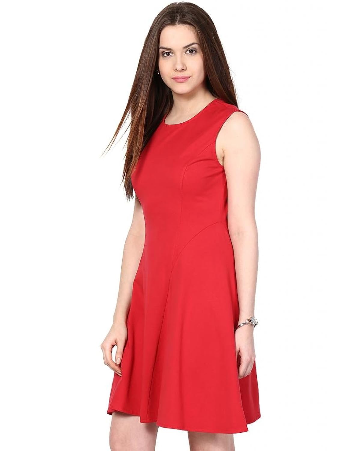 besiva women's cotton sleeveless solid fit and flare dress