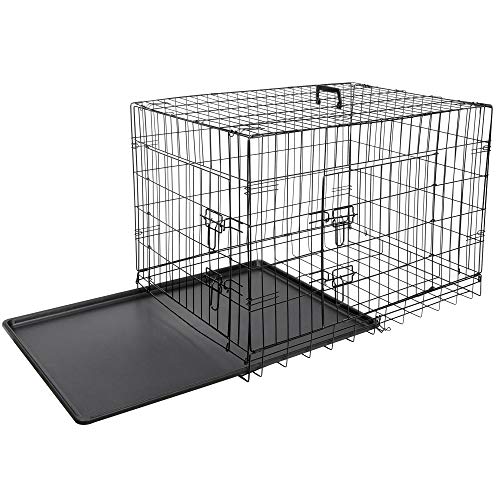 Epetlover 36 Inches Dog Crate with Double Door Tray Handle Folding