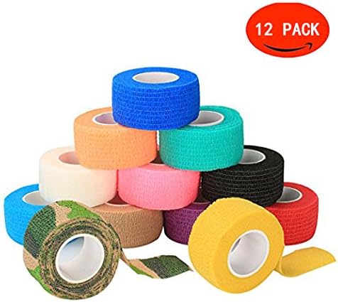 Self Adherent Cohesive Wrap Bandages, Elastic First Aid Stick Wrap Athletic Tape (1, 2 Inches) X 5 Yards, Rainbow Color (Pack of 12, 6) for Wrist and Ankle Sprain Swelling and Soreness (1inch × 12)