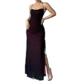 GORGLITTER Women's Mesh Maxi Dress Backless Wedding Guest Dress Ruched Drawstring Bodycon Cami Party Cocktail Dresses
