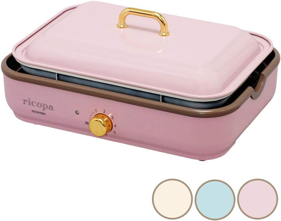 IRIS OHYAMA Mini Electric Griddle "ricopa" MHPR102PA (Ash Pink)【Japan