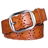 JASGOOD Women's Hollow Flower Genuine Cowhide Leather Belt With Alloy Buckle