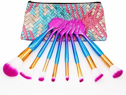 Mermaid Makeup Brusher Sets, NIZIYI 8 Piece Mermaid Cosmetic Brush Collection Soft Bristles Eyeshadow Foundation Eyebrow Lip Concealer Brushes Tool with Cosmetic Leather Bag (Purple-2)