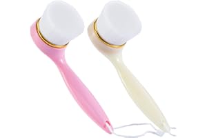 Beomeen 2 Pack Soft Bristle Facial Cleansing Brush for Deep Pore Cleaning, Face Exfoliating Scrub Brush for Face Cleansing Skincare Massaging (Pink and Jade White)