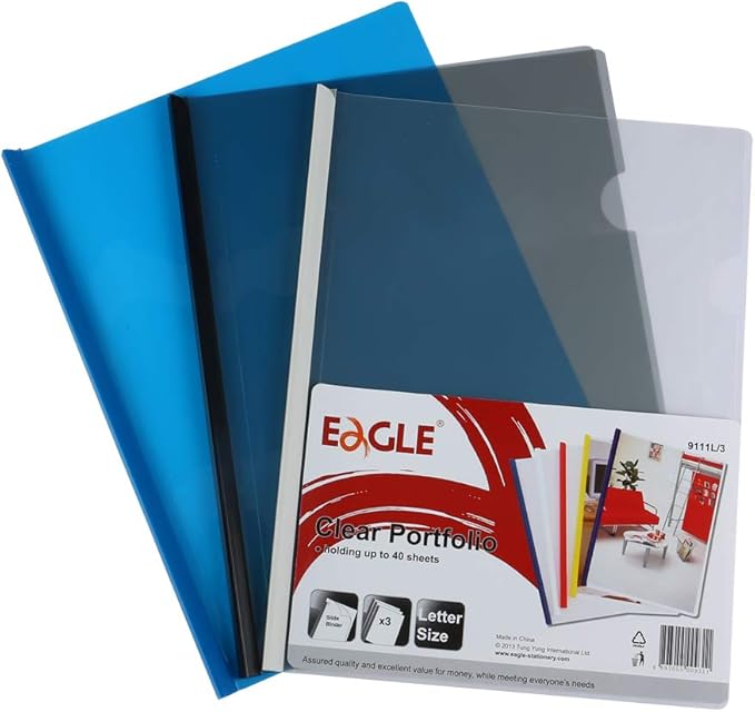 Eagle Sliding Bar File Folders, Report Covers, Plastic, Letter Size, Assorted