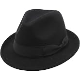 ASTRQLE Unisex Short Brim Felt Fedora Hat, Classic Trilby Headwear, Black | Universal Fit, Comfortable, Light Weight, Elegant Bow Trim, 20s Retro Costume Dress Hat, Panama Style Hat for Formal Wedding