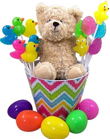 Plush Teddy Bear Easter Basket with Lollipops and Candy Filled Eggs