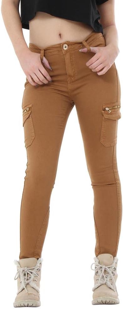 Gold SK Slim Skinny Stretch Combat Cargo Pants Trousers Cropped Short Leg
