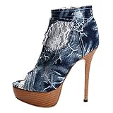 Onlymaker Women's High Heel Fashion Boots Peep Toe Lace Decoration Handmade For Wedding Party Dress Stiletto Shoes Demin Size US 9