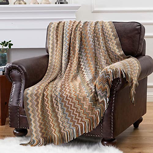 Arabest Bohemian Throw Blankets, Soft Cozy Lightweight Knitted Throw Blankets with Tassels, Fall Throw Blanket for Couch Decorative Throw Blankets, Bed, Sofa, All Seasons (127x152cm, yellow)