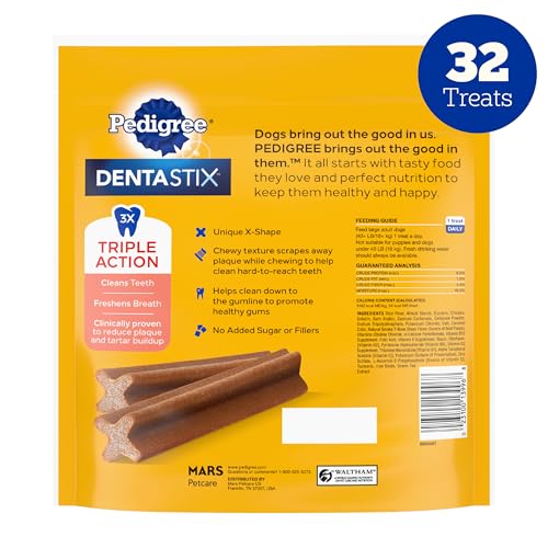 PEDIGREE DENTASTIX LARGE BREED DOG TREATS, BEEF FLAVOR, 1.67 LB. BAG (32 TREATS)